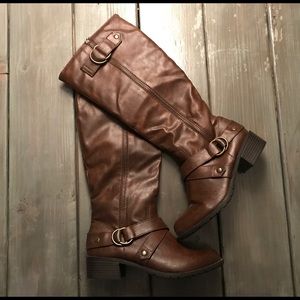 Brown Chunky Heel Boot with Side Buckle